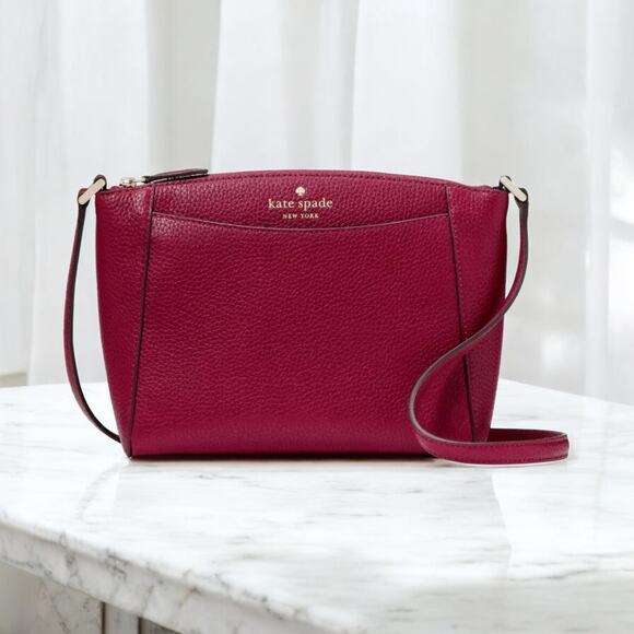 Kate Spade Monica Crossbody Pebbled Leather Purse Dark Raspberry WKR00258 - Picture 1 of 4